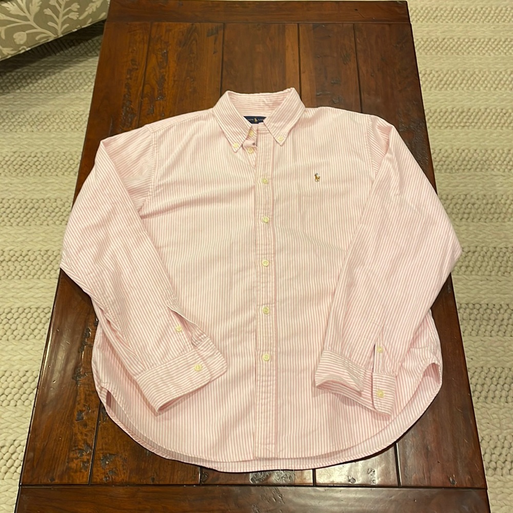 Ralph Lauren size l pink and white stripe button down